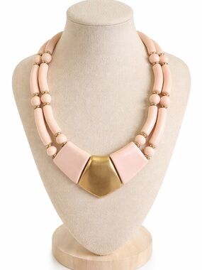Vintage Blush Pink Lucite Statement Necklace Gold Tone Chunky Mod 1980s